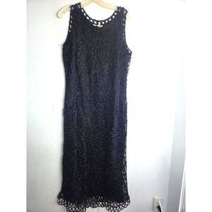 Soulmates Black Metallic Floral Lace 100% Silk Long Length Evening Dress size 2X